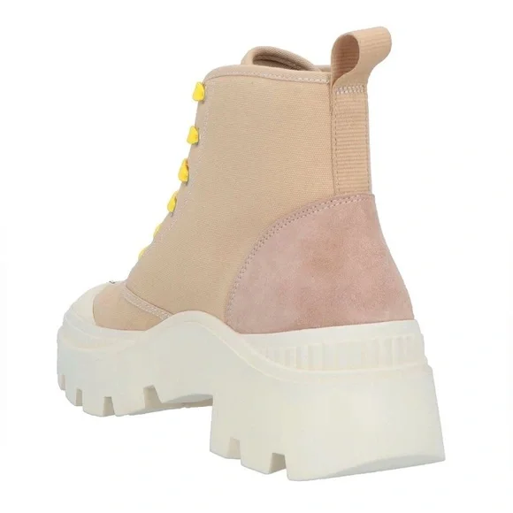 Tory Burch Trendy Beige High-Top Sneakers with Yellow Laces - Picture 3 of 4